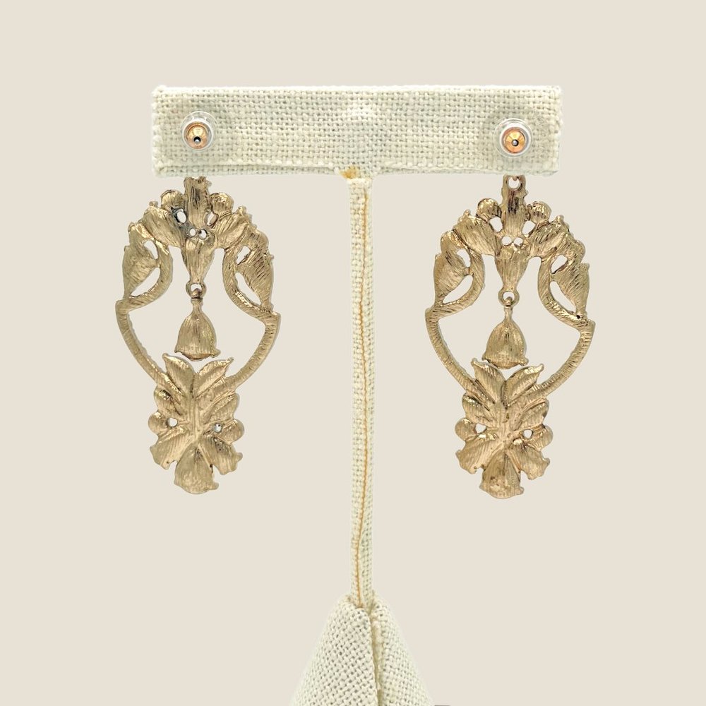 NEW Badgley Mischka Gold Crystal Drop Earrings Art Deco Bridal Chandelier - Picture 4 of 5